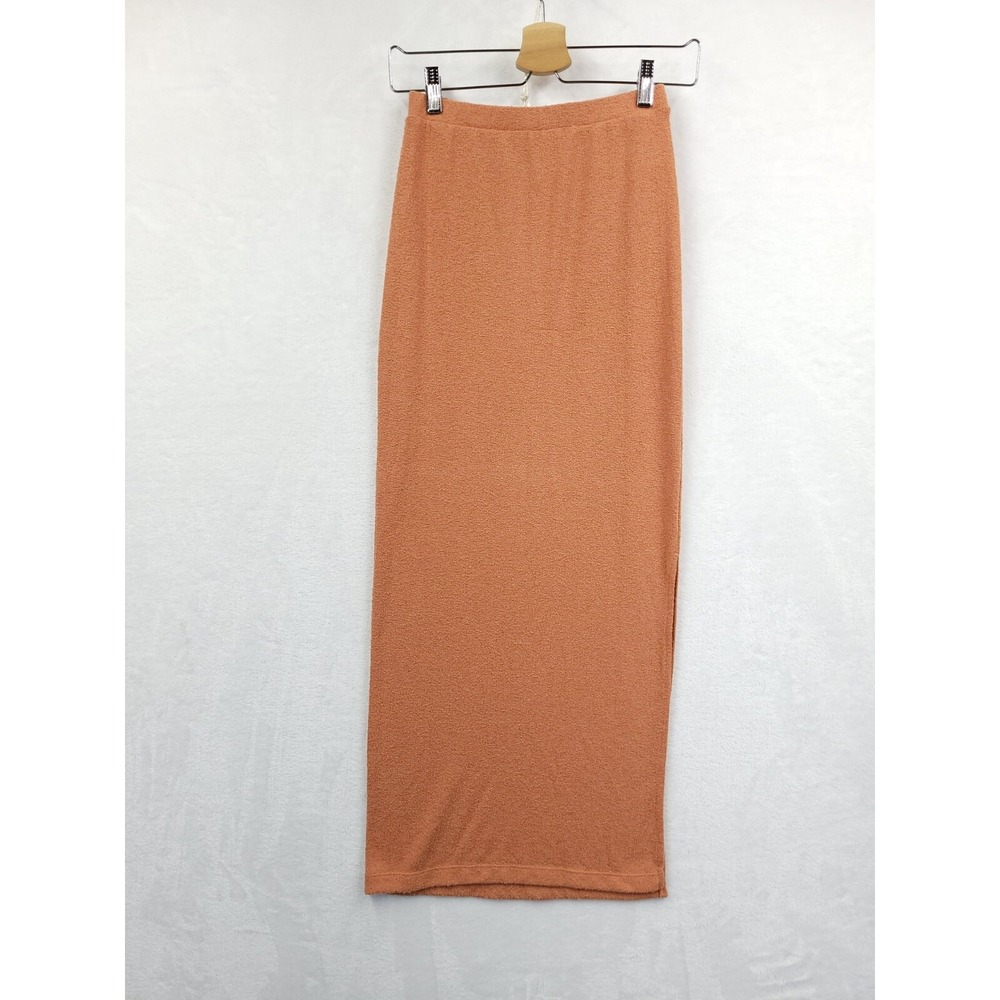 FP Beach Maxi Skirt Women XS Orange Stretch Side Slit Textured Boho Festival